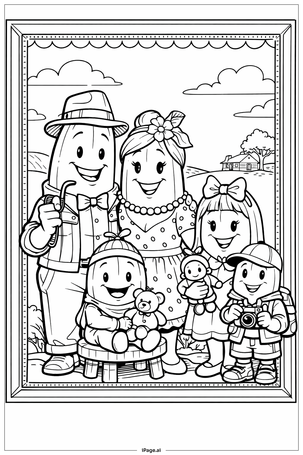  香蕉全家福填色页 