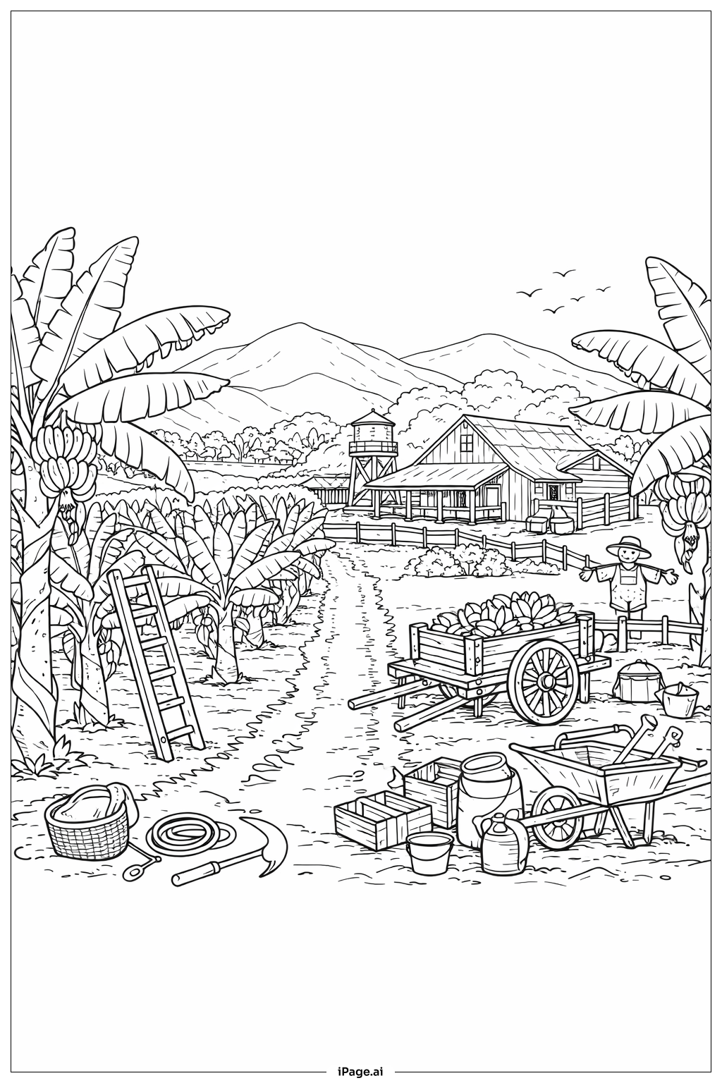 Banana Farm Landscape Coloring Page