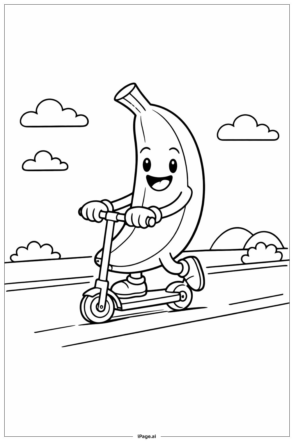 Banane auf dem Roller Ausmalseite