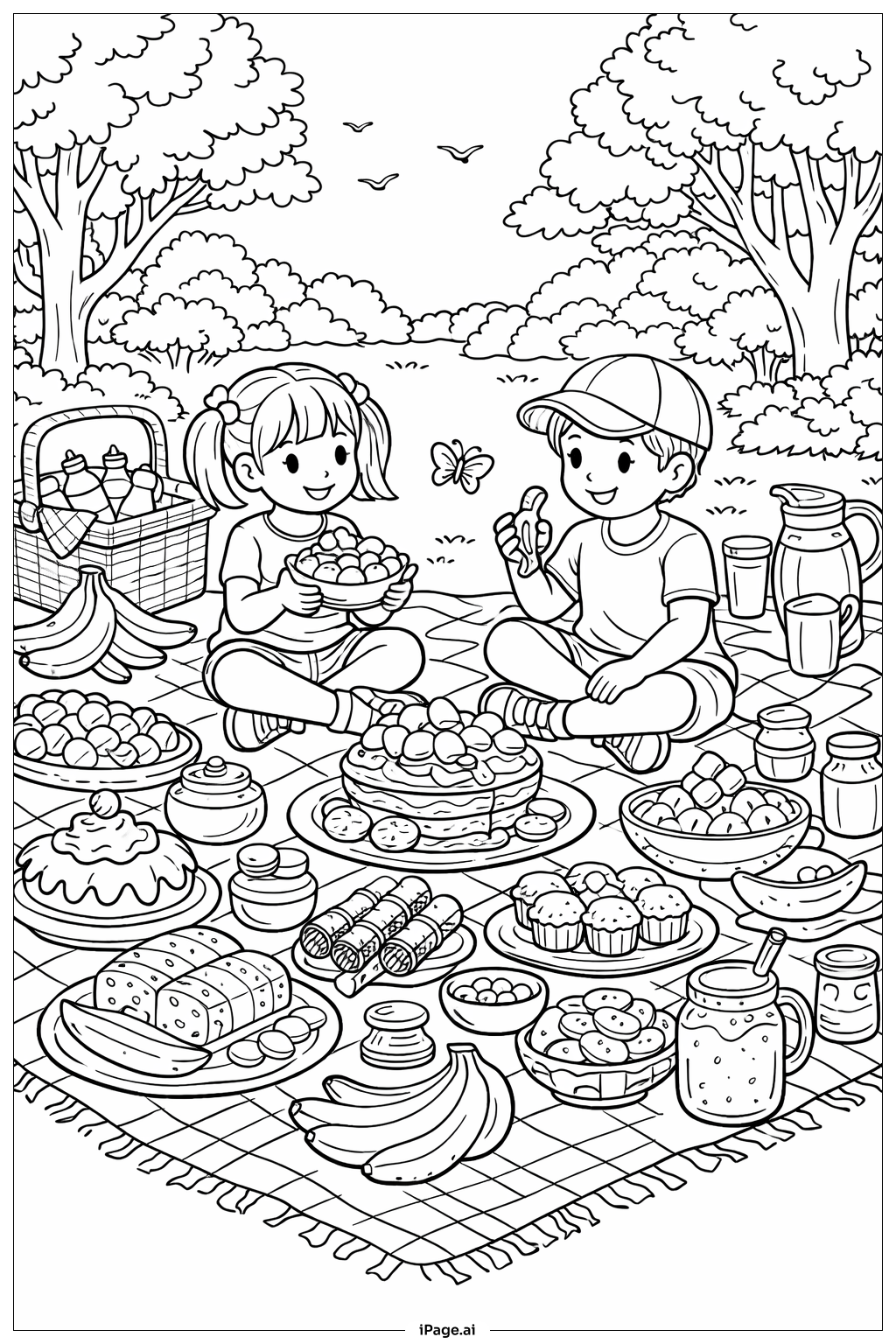  香蕉野餐派对填色页 