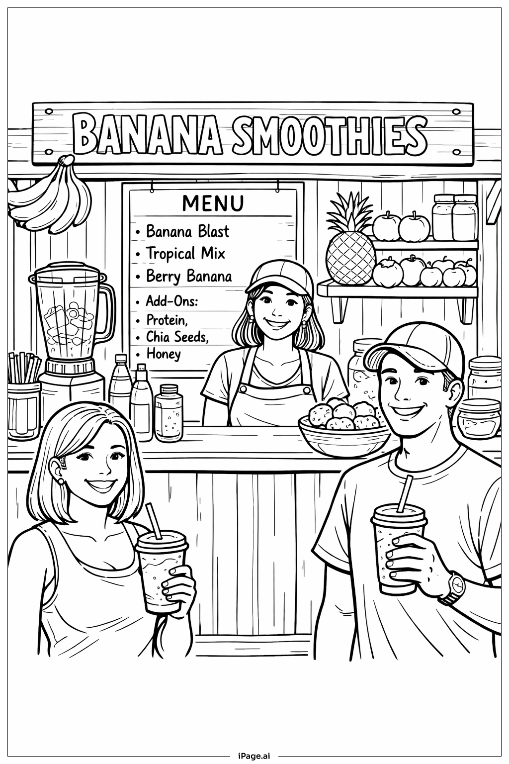  Page de coloriage Stand de Smoothies à la Banane 