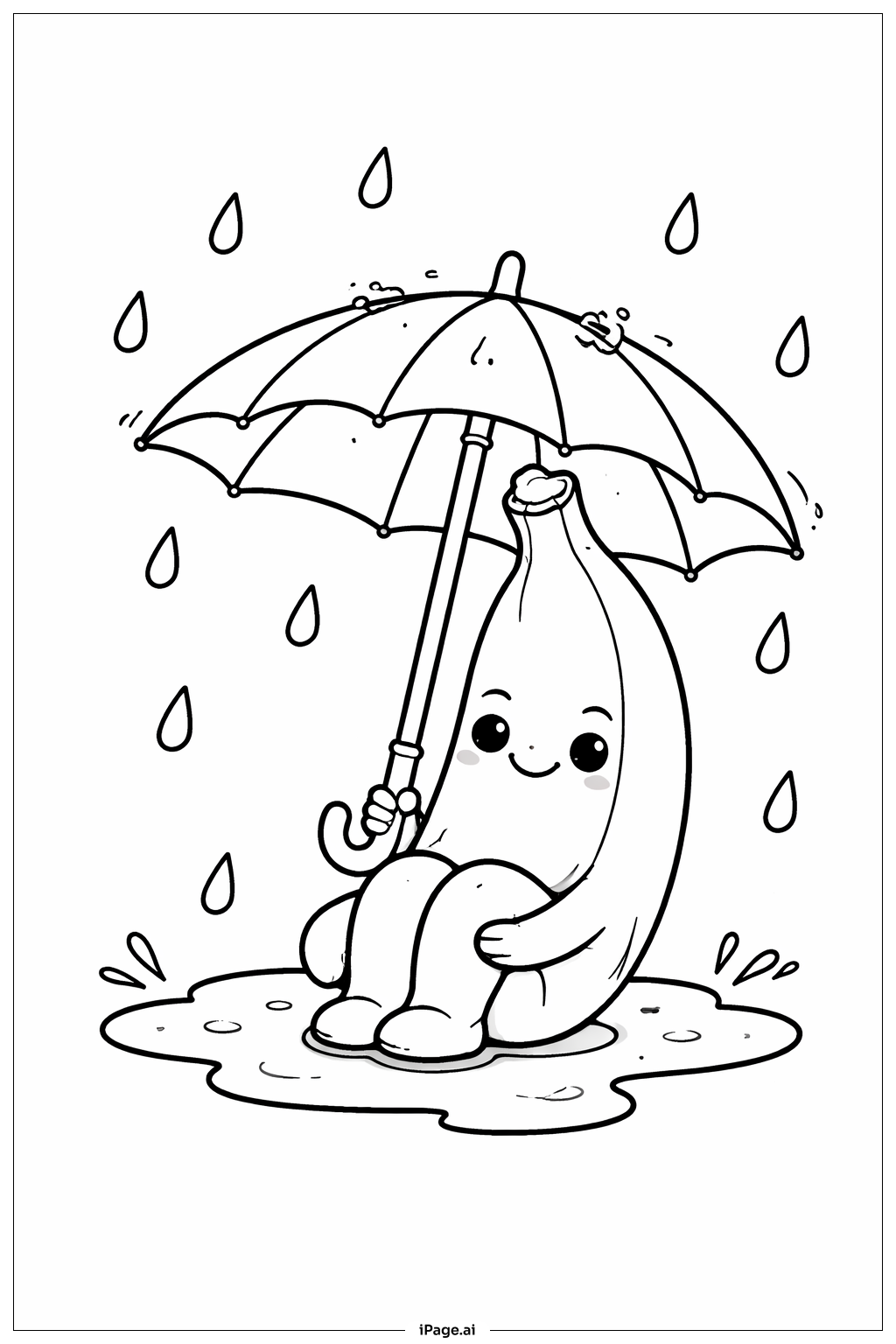 香蕉撐傘著色頁