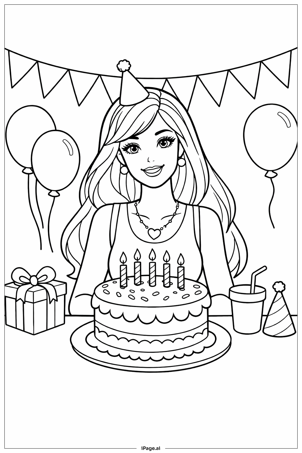  Barbie At Birthday Party Coloring Page 