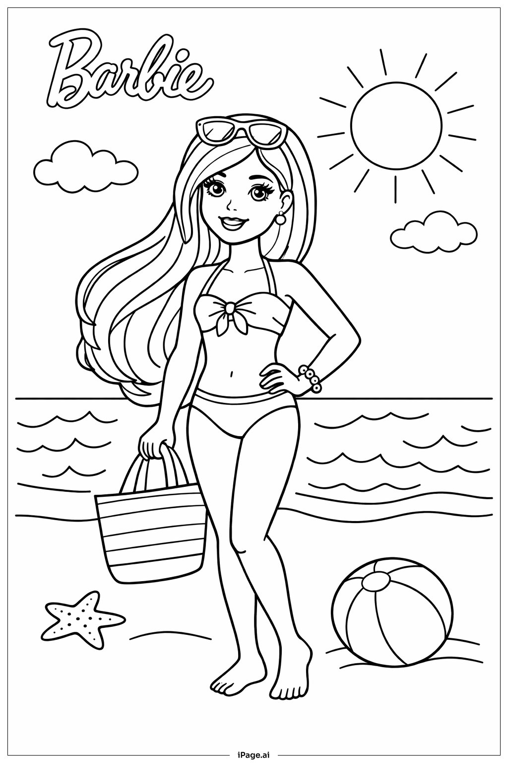  Barbie At The Beach Coloring Page 