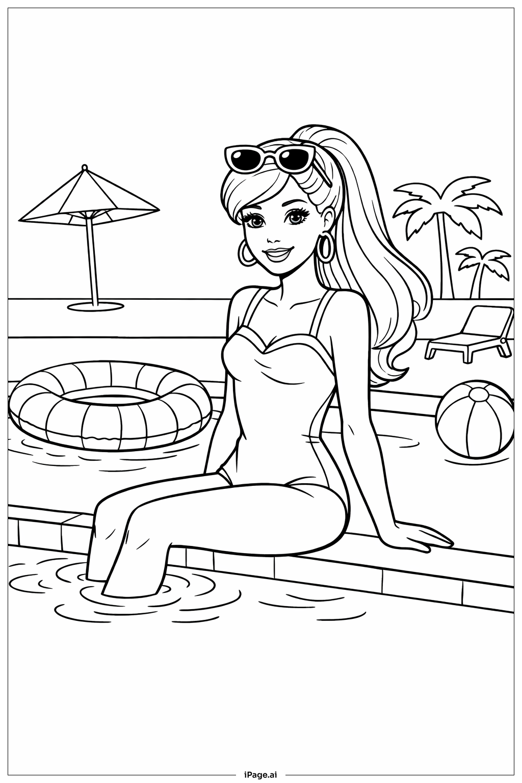  Barbie At The Pool Coloring Page 