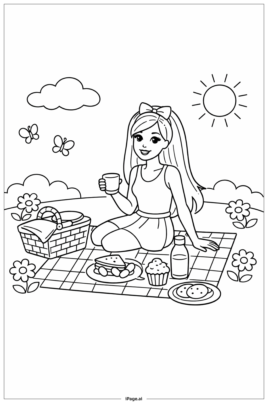  Barbie Garden Picnic Coloring Page 