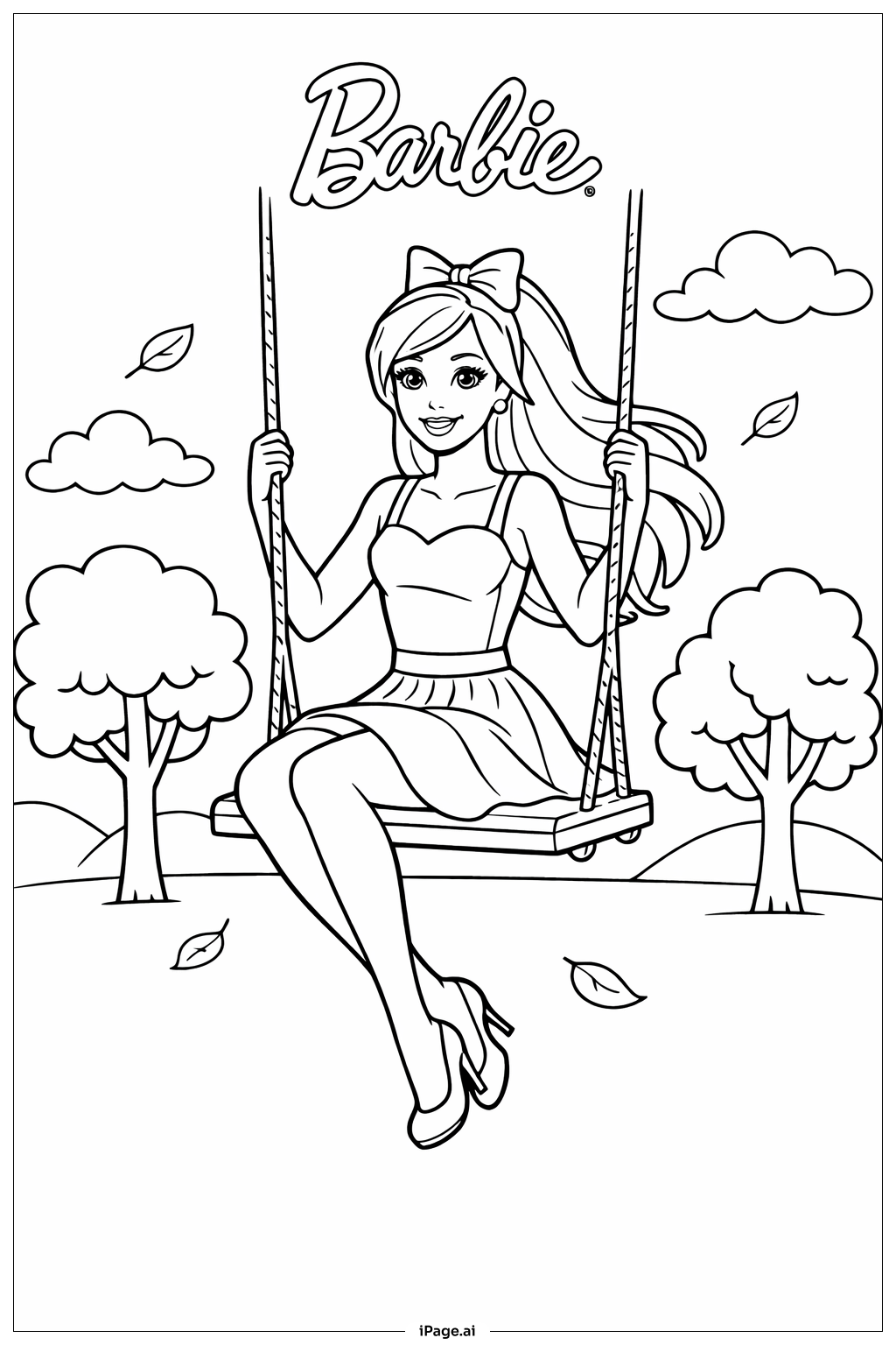  Barbie On Swing Coloring Page 