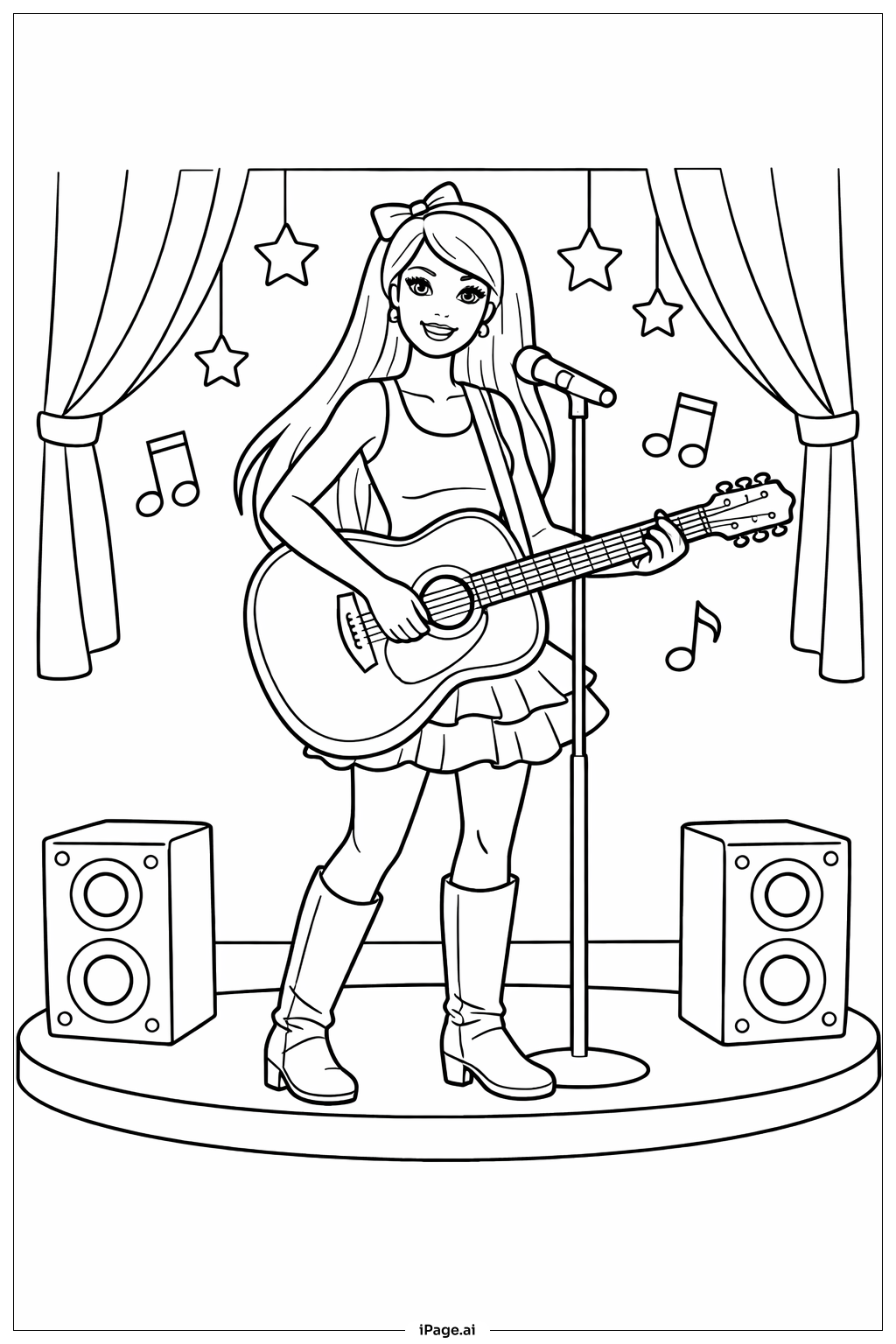  Barbie Playing Guitar Coloring Page 