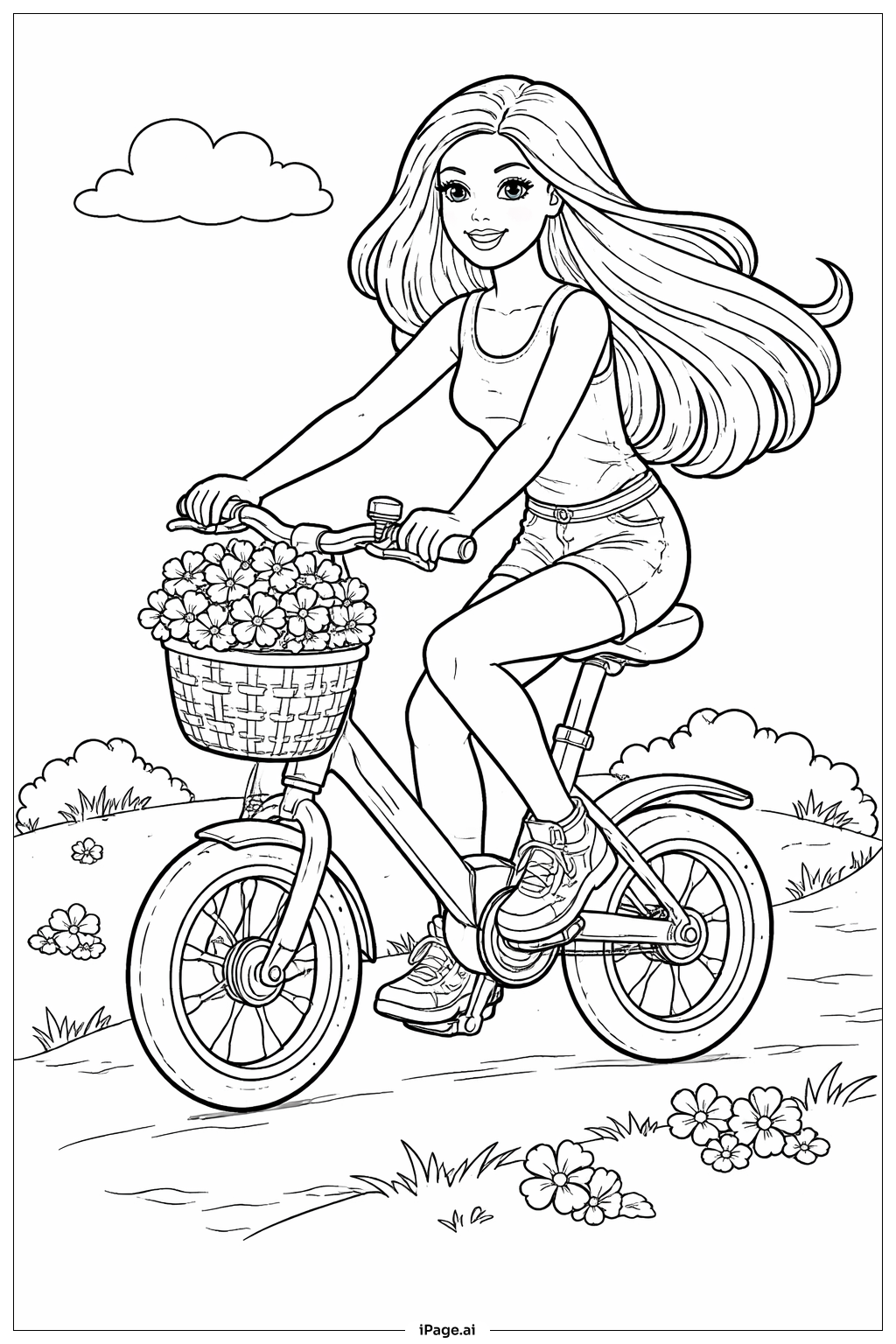  Barbie Riding Bicycle Coloring Page 