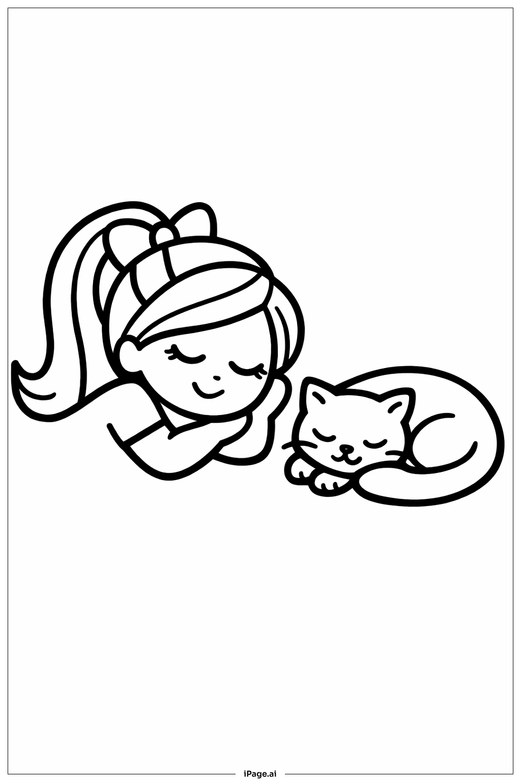  Barbie Sleeping With Cat Coloring Page 