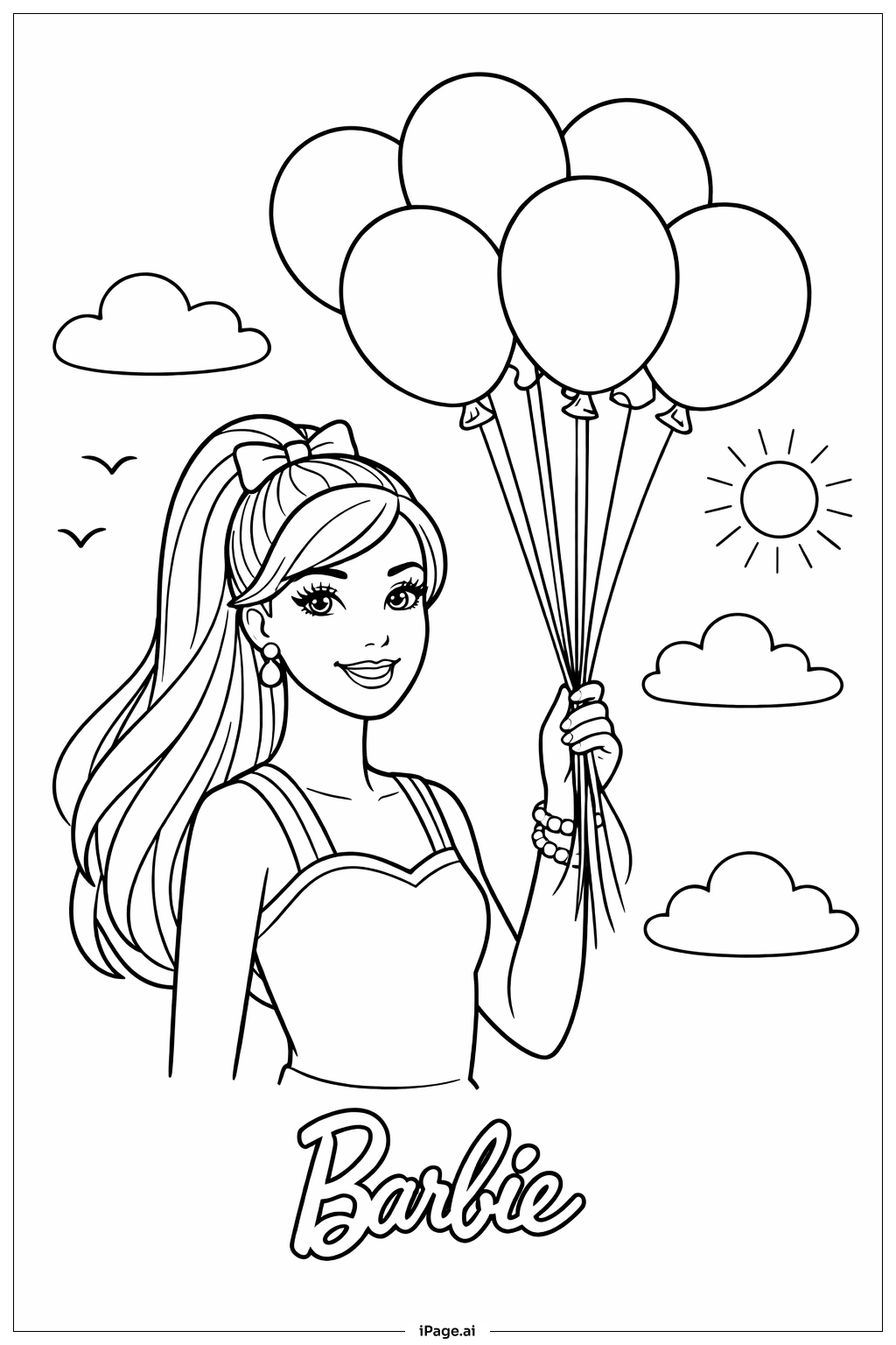  Barbie With Balloons Coloring Page 