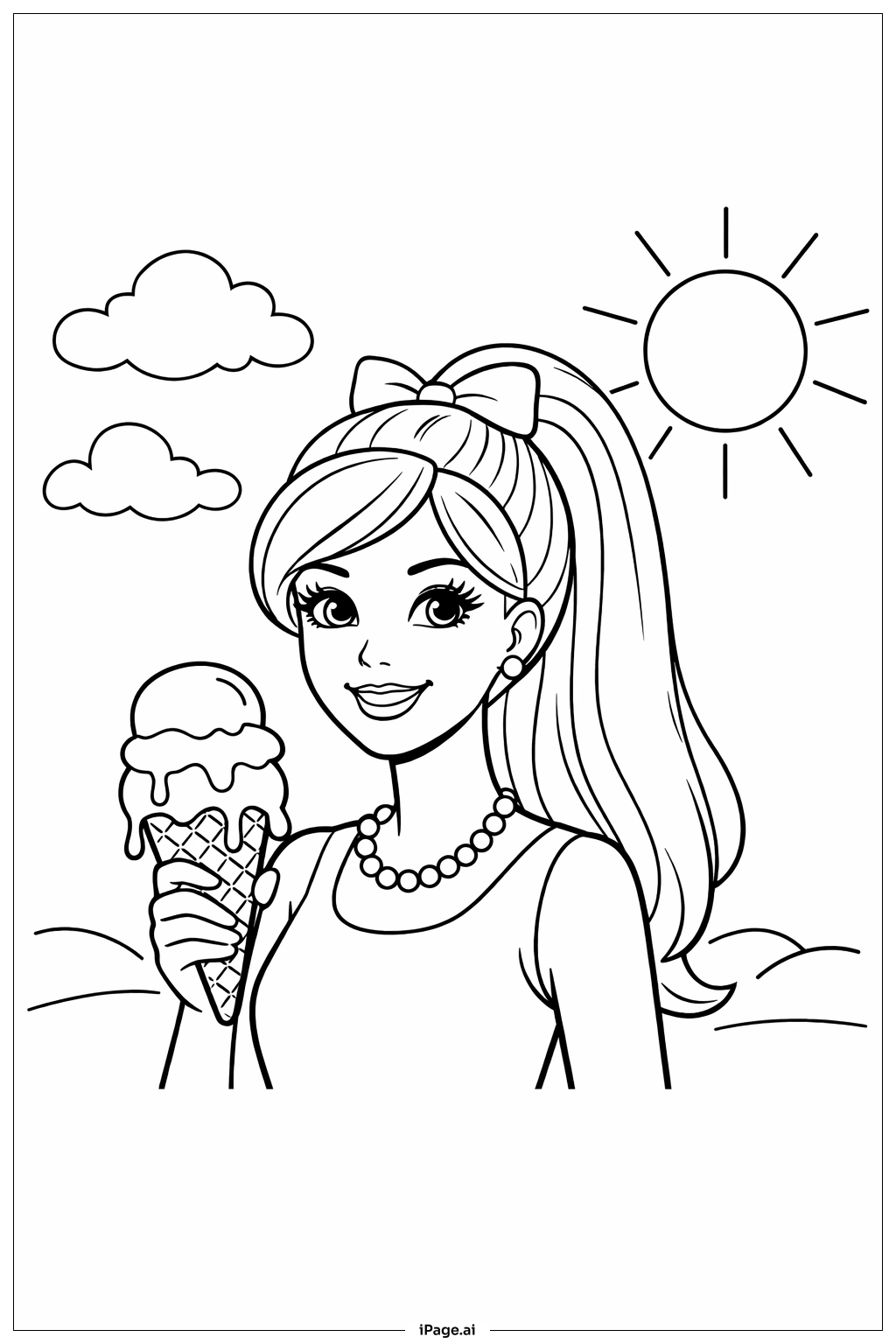  Barbie With Ice Cream Coloring Page 