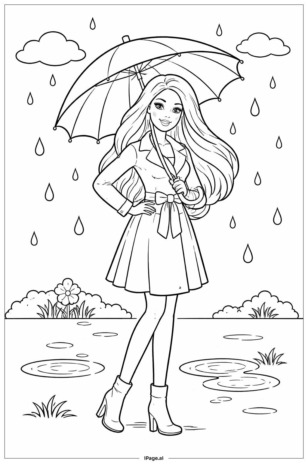  Barbie With Umbrella Coloring Page 