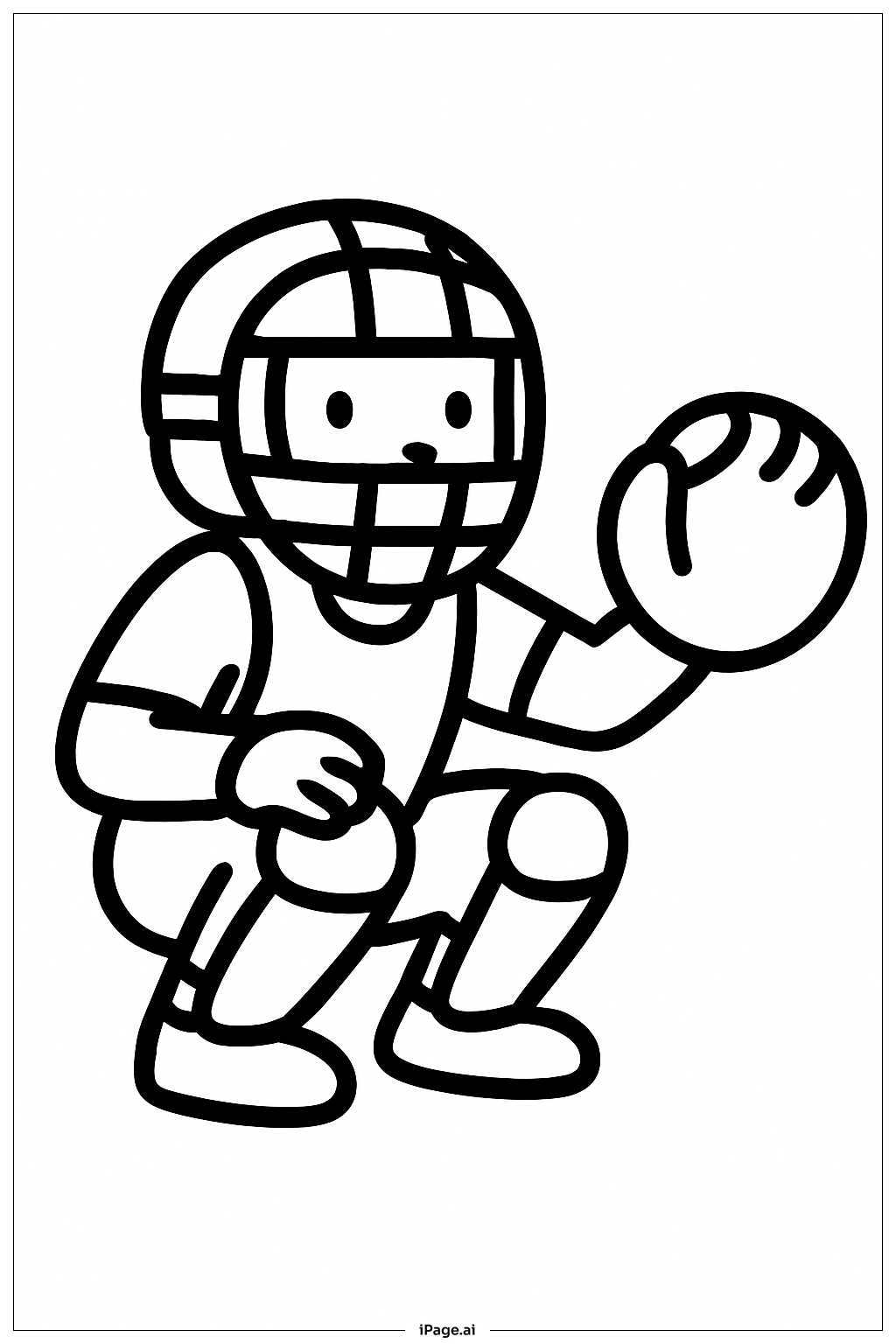 Page de coloriage Posture accroupie du receveur de baseball