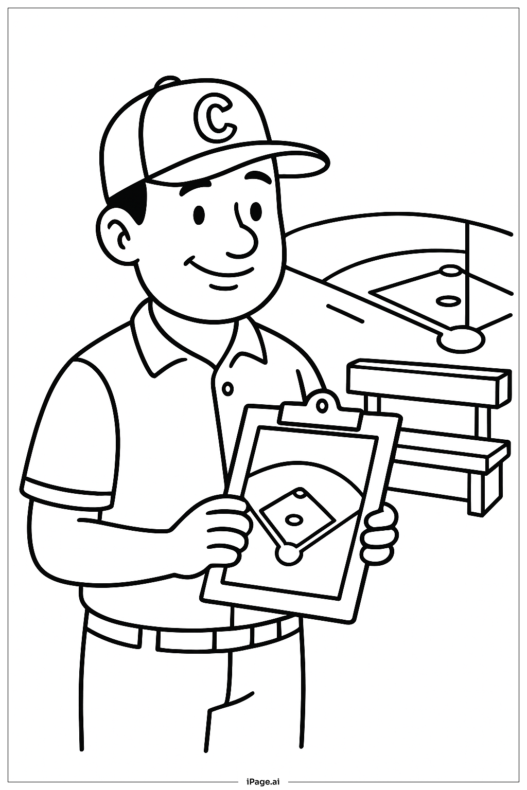  拿着记事板的棒球教练填色页 