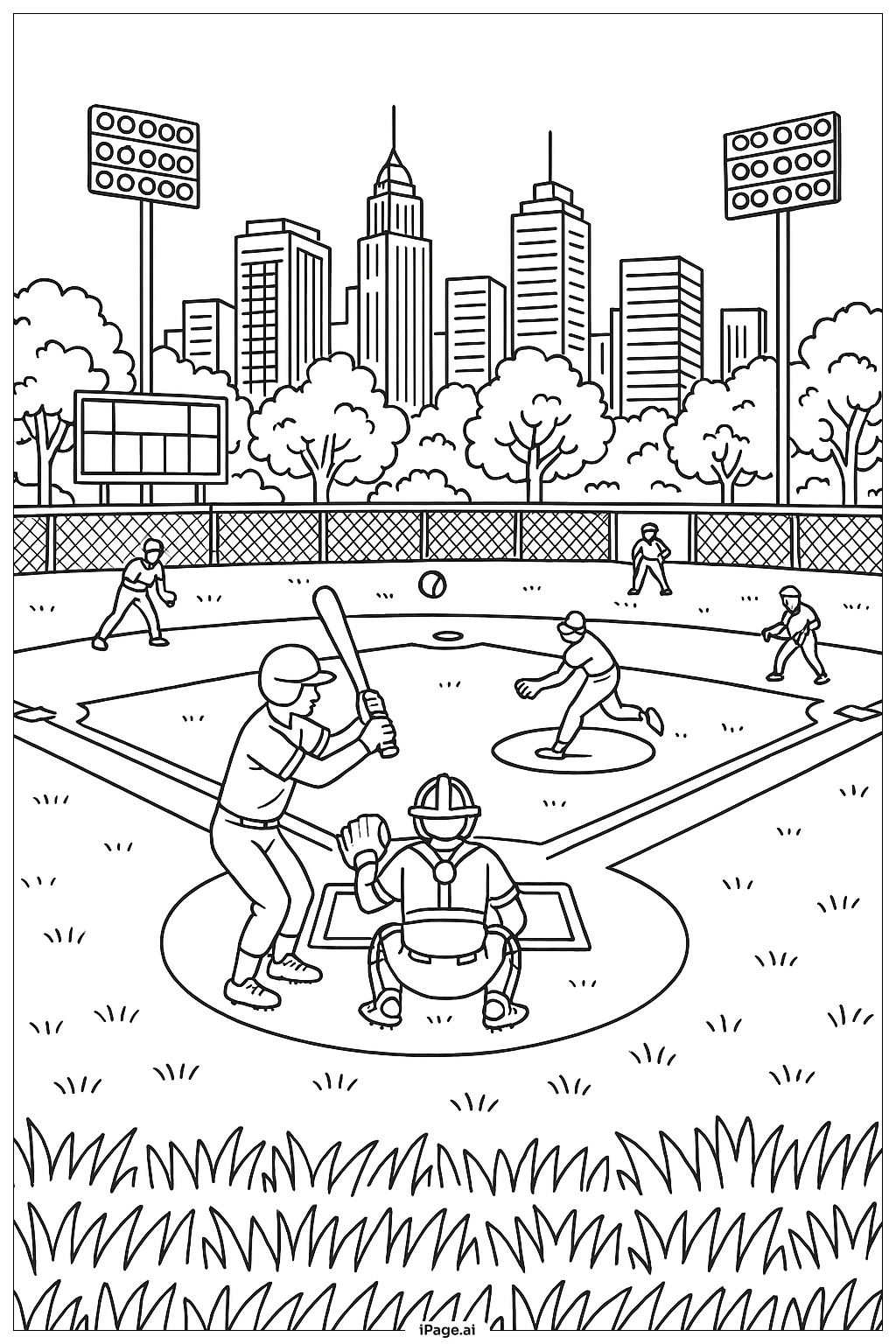 Page de coloriage Vue superposée du terrain de baseball