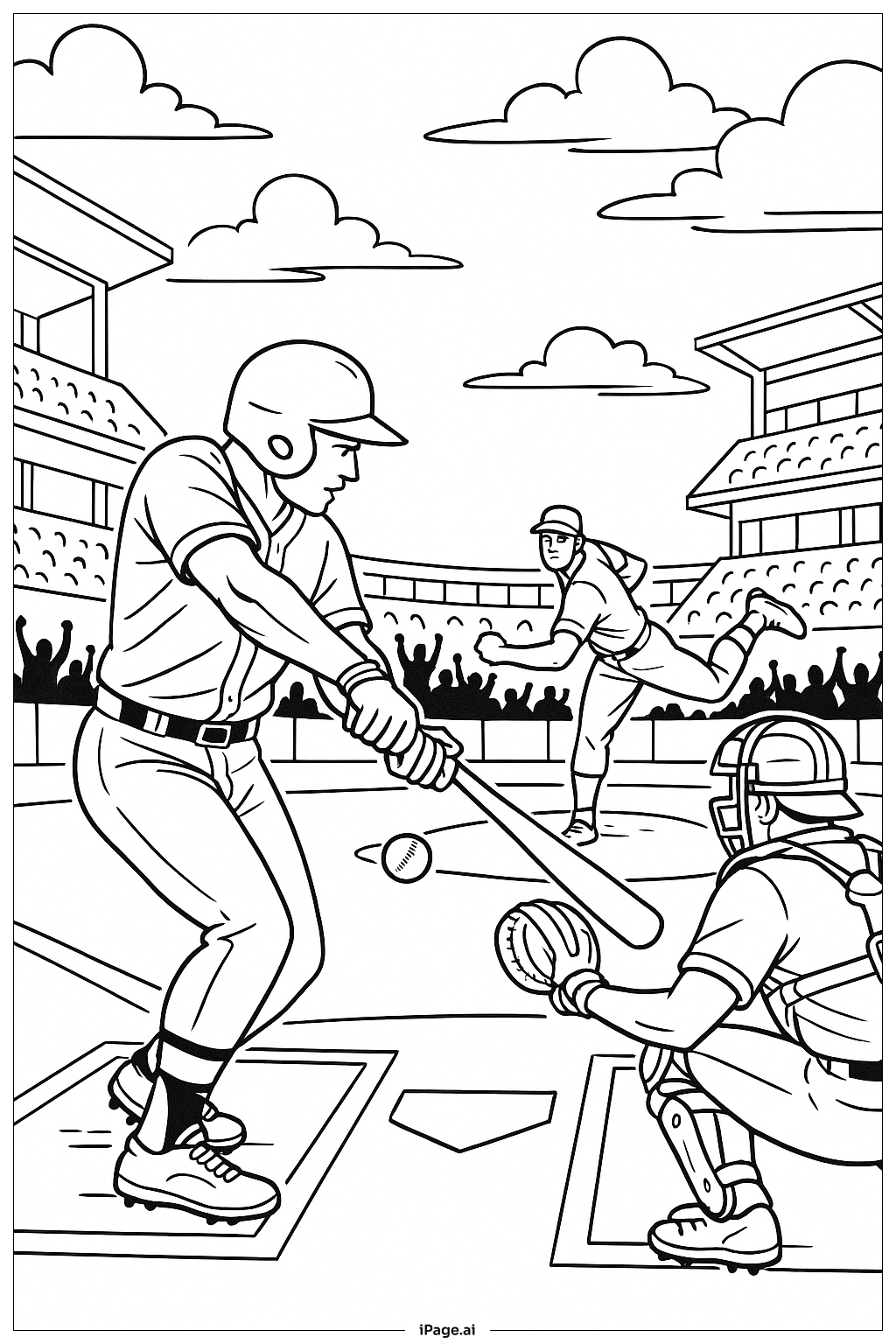  棒球比賽動作場景著色頁 