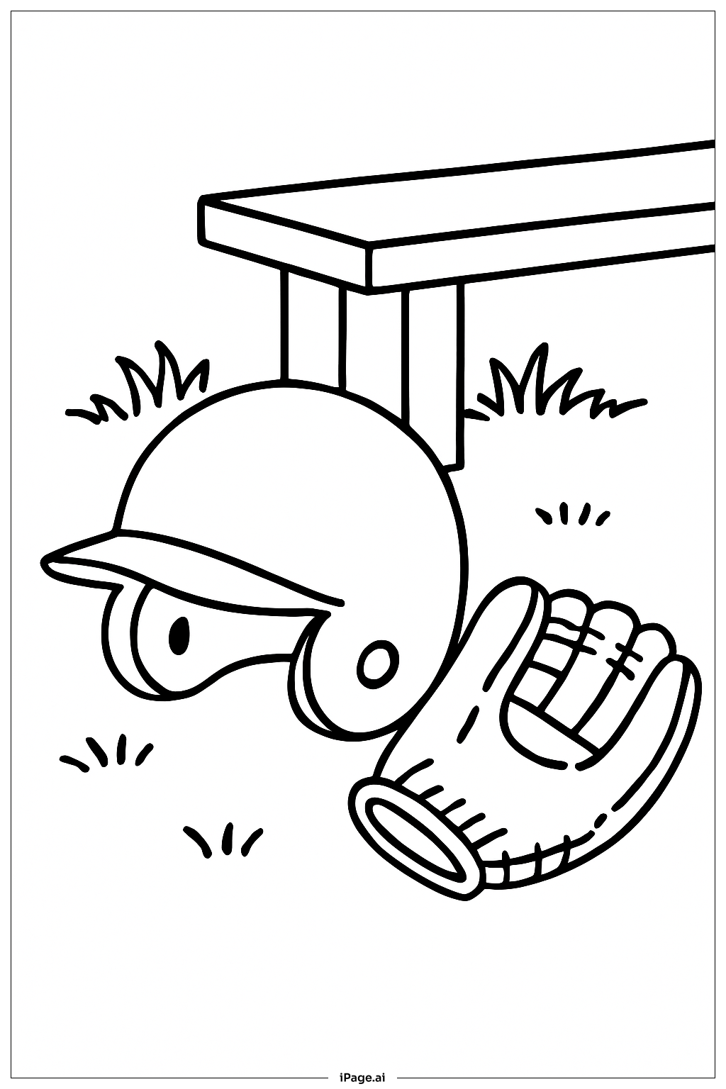 Baseball Helmet and Glove Coloring Page