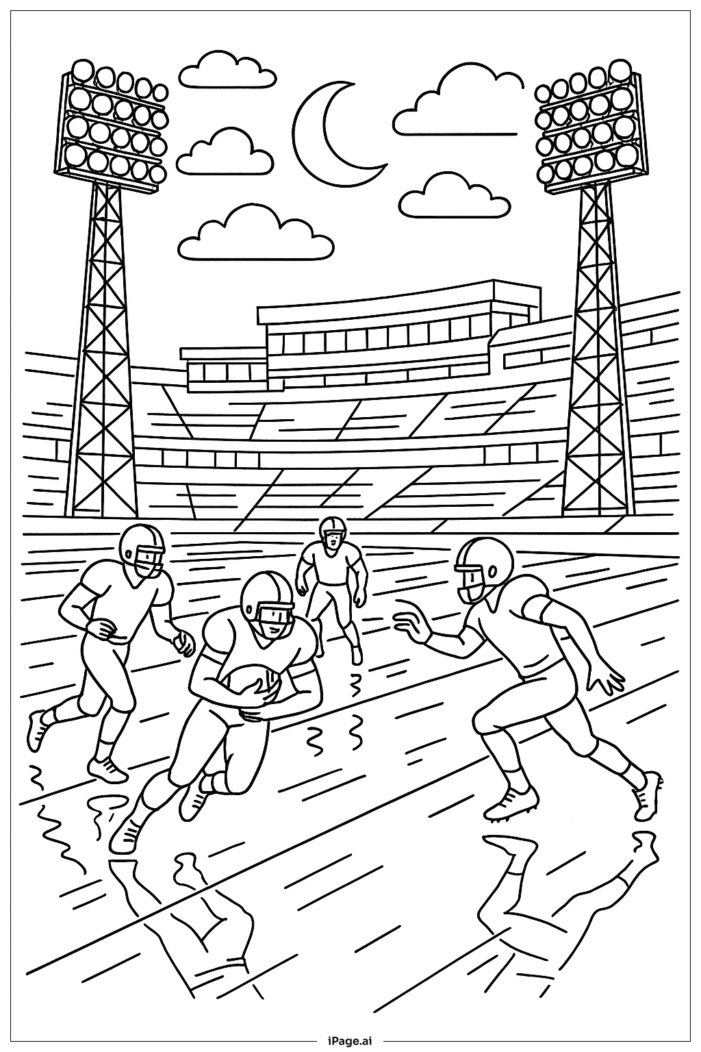 Baseball Night Game Lights Coloring Page
