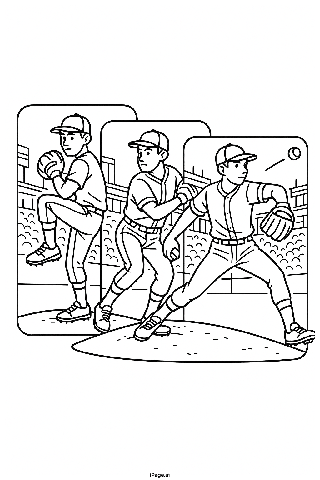 棒球投手投球动作序列填色页 