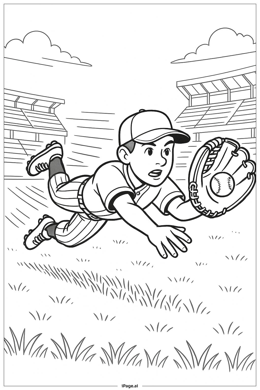  棒球选手飞身接球填色页 