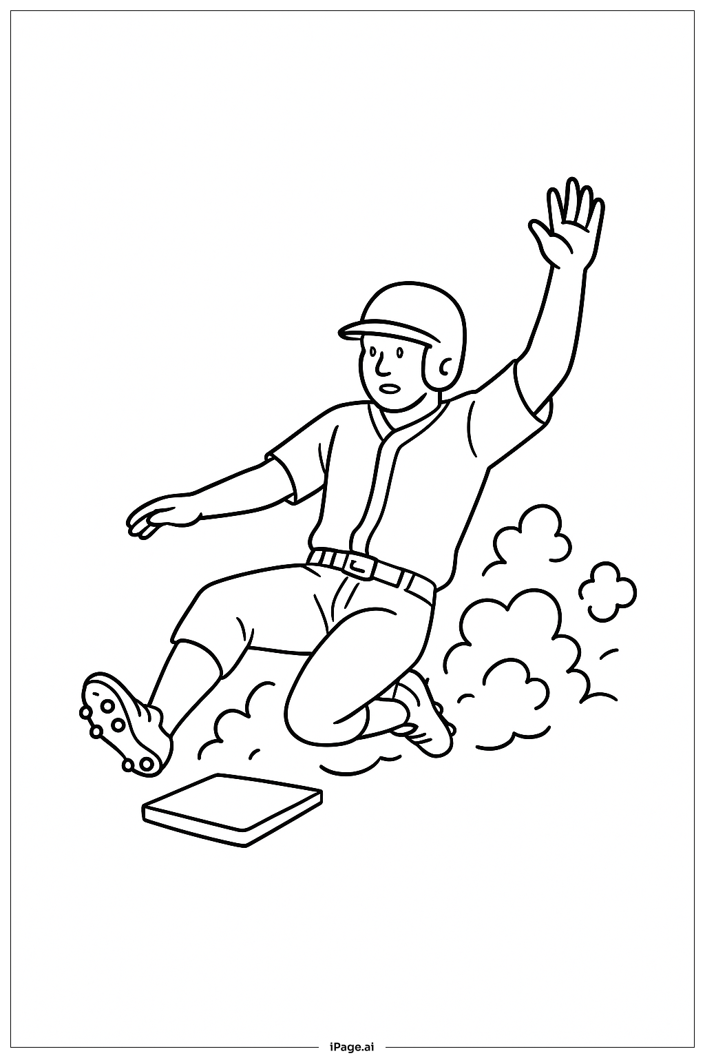  Página para colorir de Jogador de Beisebol Deslizando para a Base 