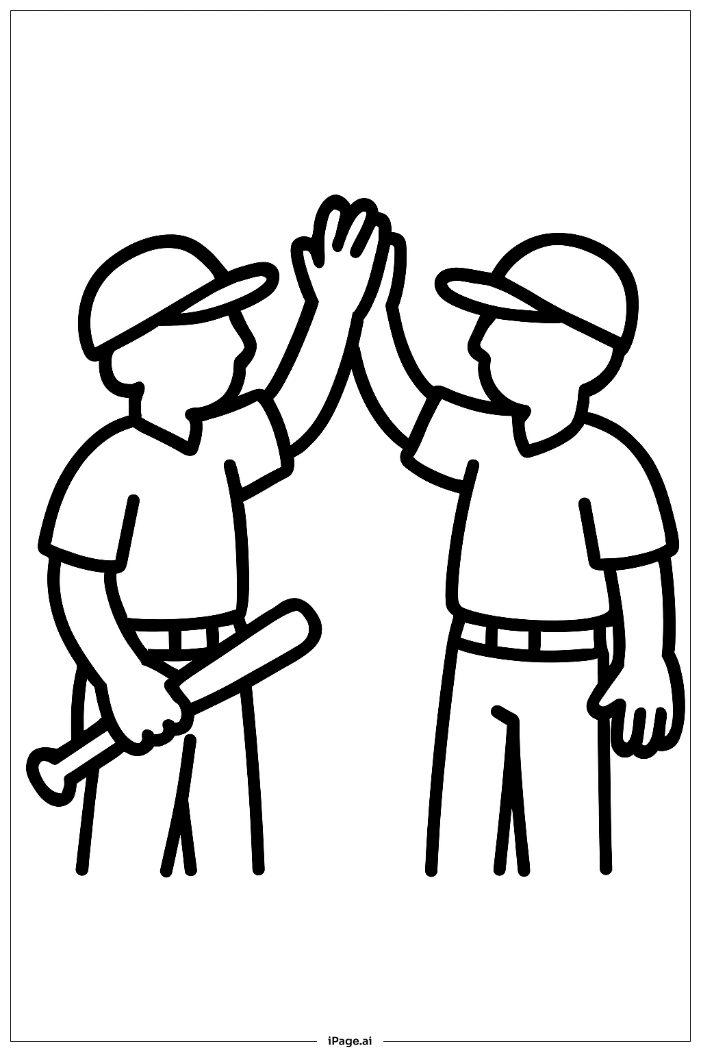 Page de coloriage Joueurs de baseball donnant un high five