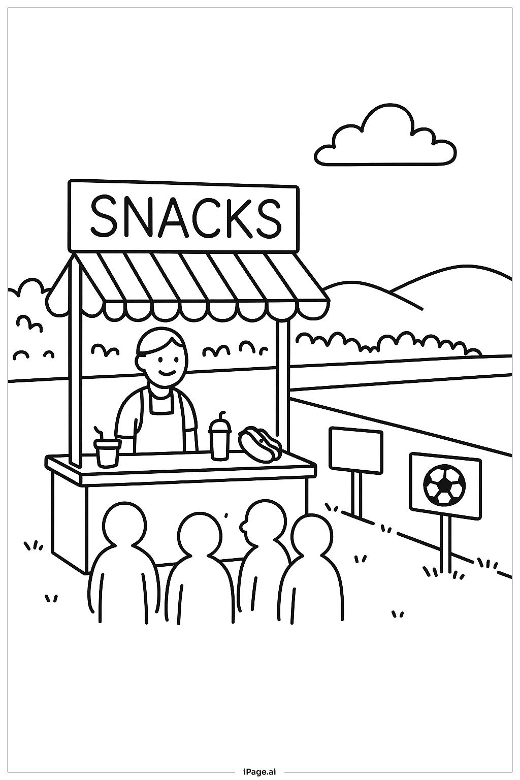  棒球零食摊填色页 