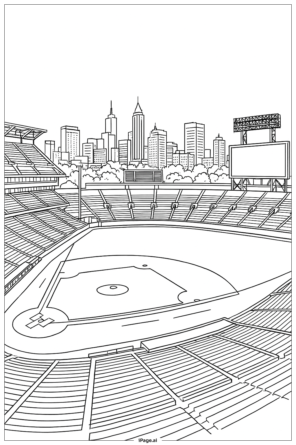  Baseball Stadium Panorama Coloring Page 
