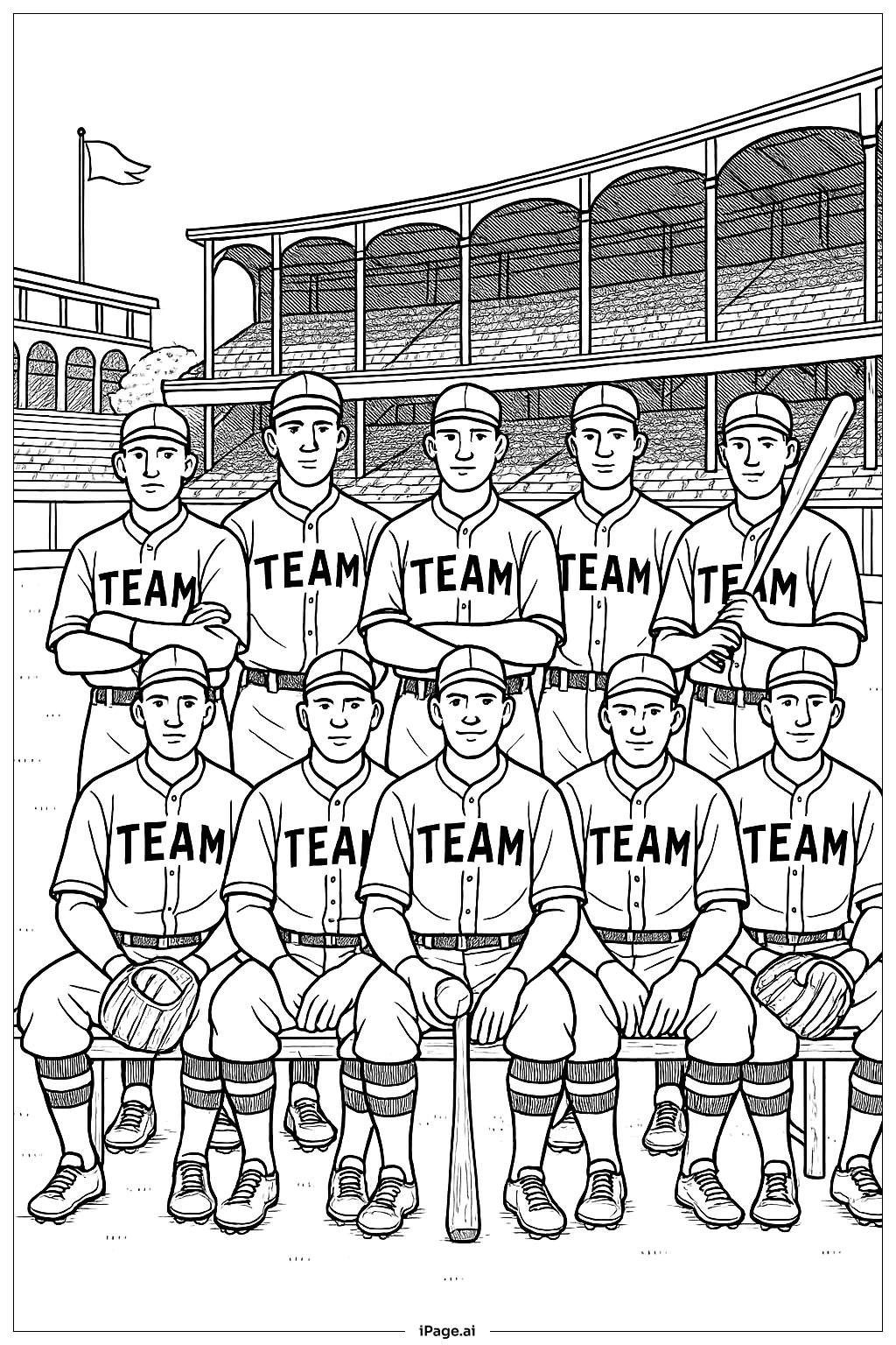 Baseball Vintage Team Portrait Coloring Page