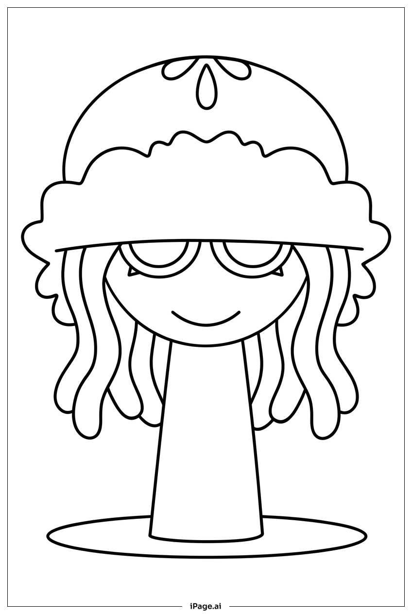 Página para colorir de Sprunki com chapéu aconchegante sorrindo suavemente
