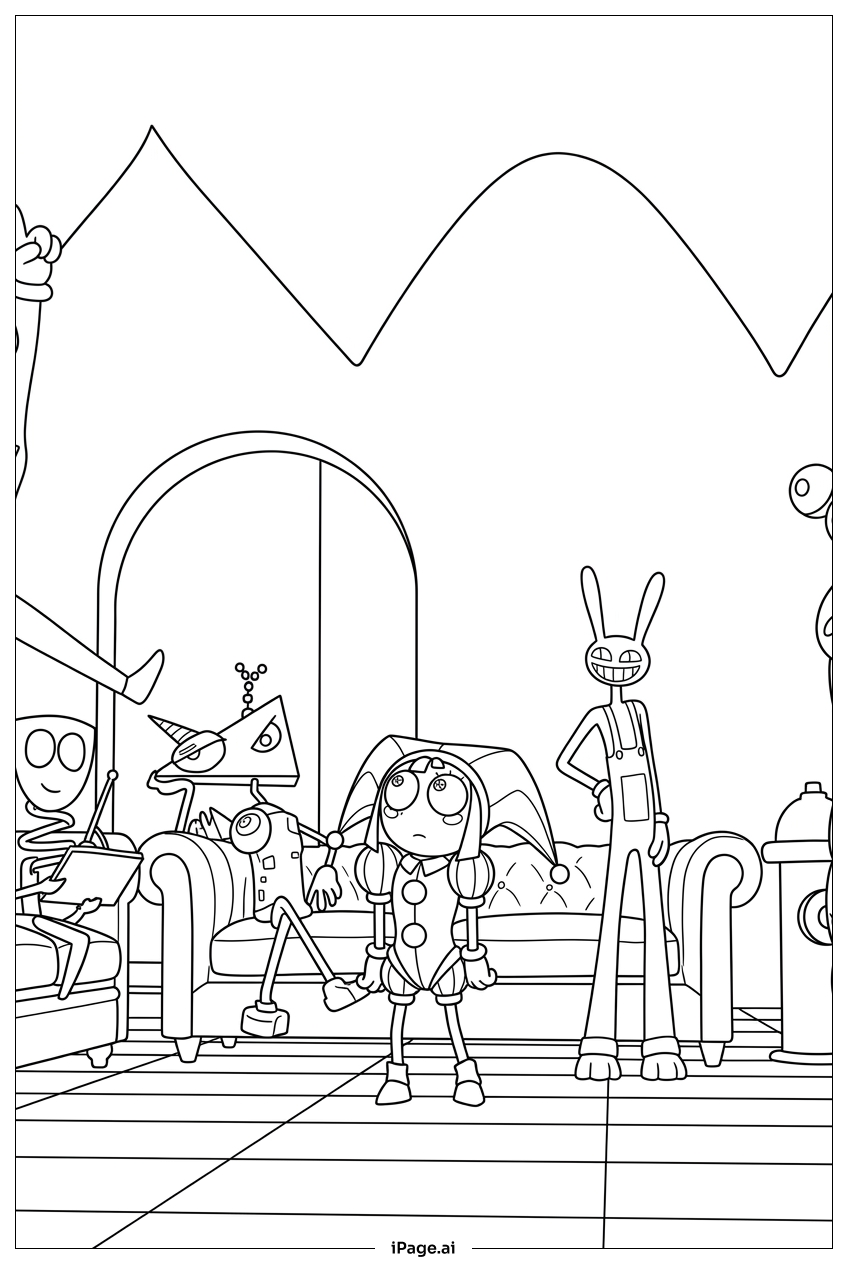 The Amazing Digital Circus ラウンジミーティングの塗り絵ページ