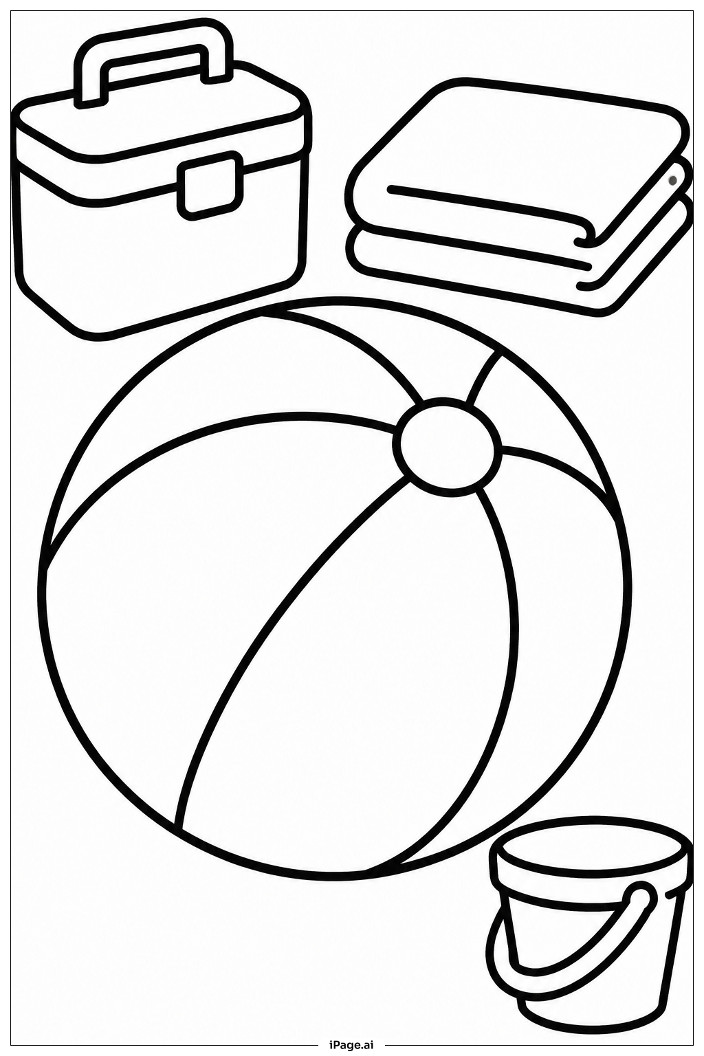  Página para colorear de Pelota de playa y nevera 