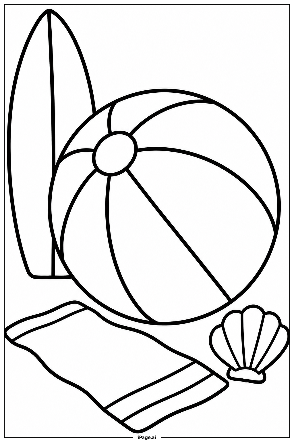 Beach Ball By Surfboard Ausmalseite