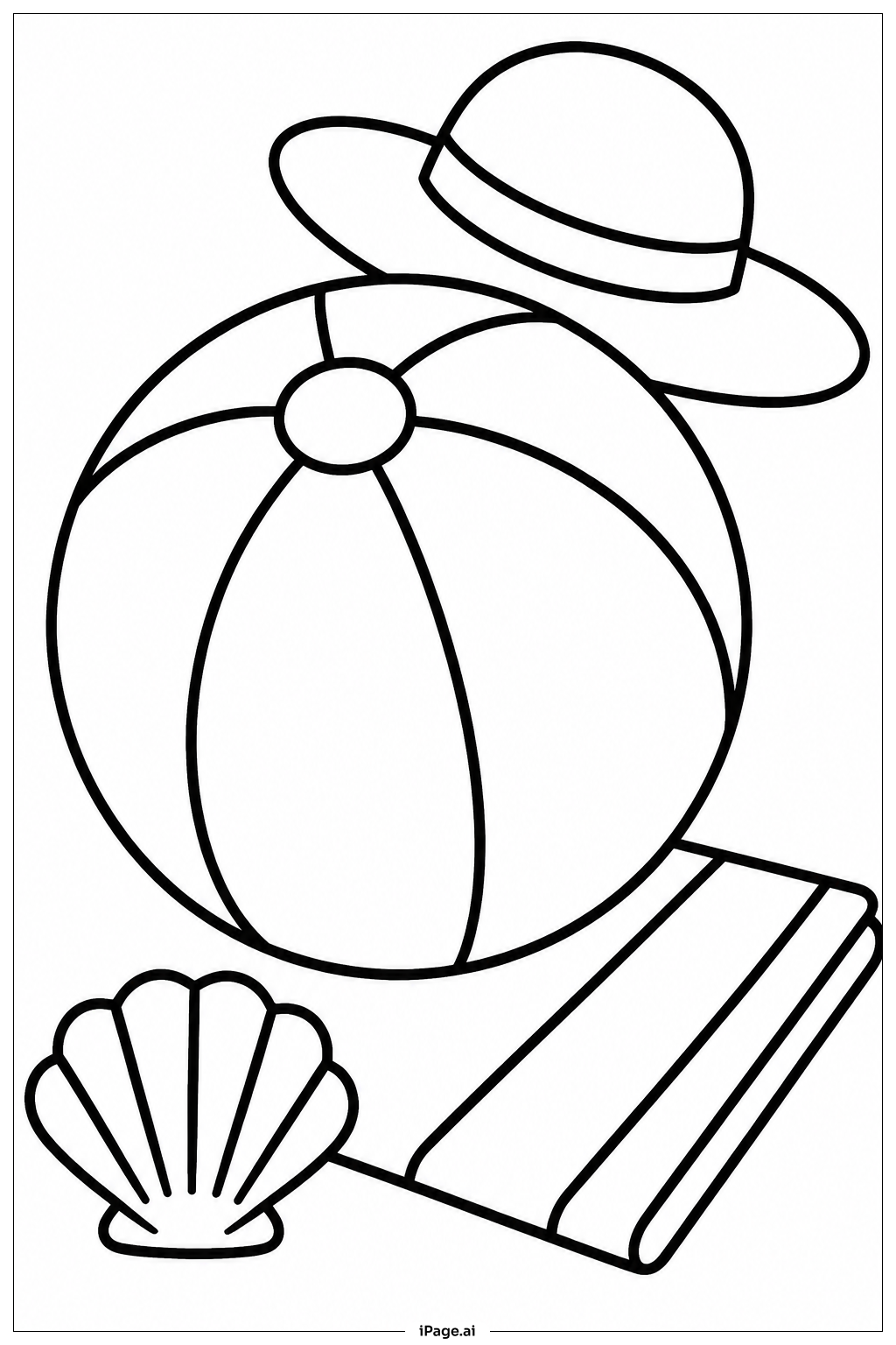 Page de coloriage Beach Ball Under Sunhat