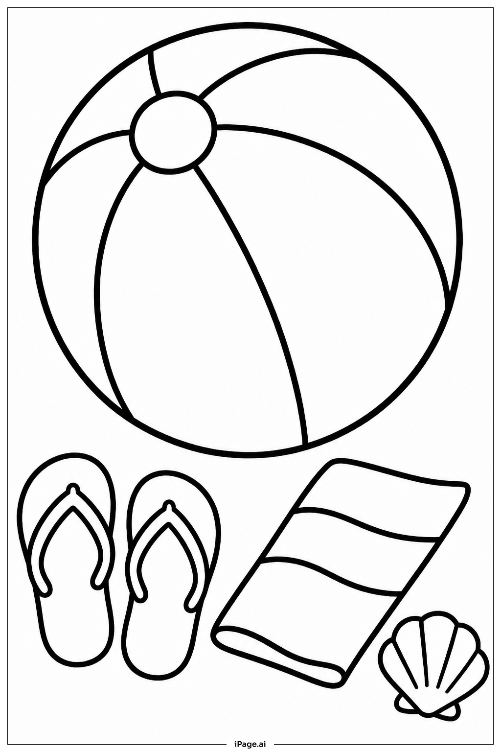 Page de coloriage Beach Ball With Flip Flops