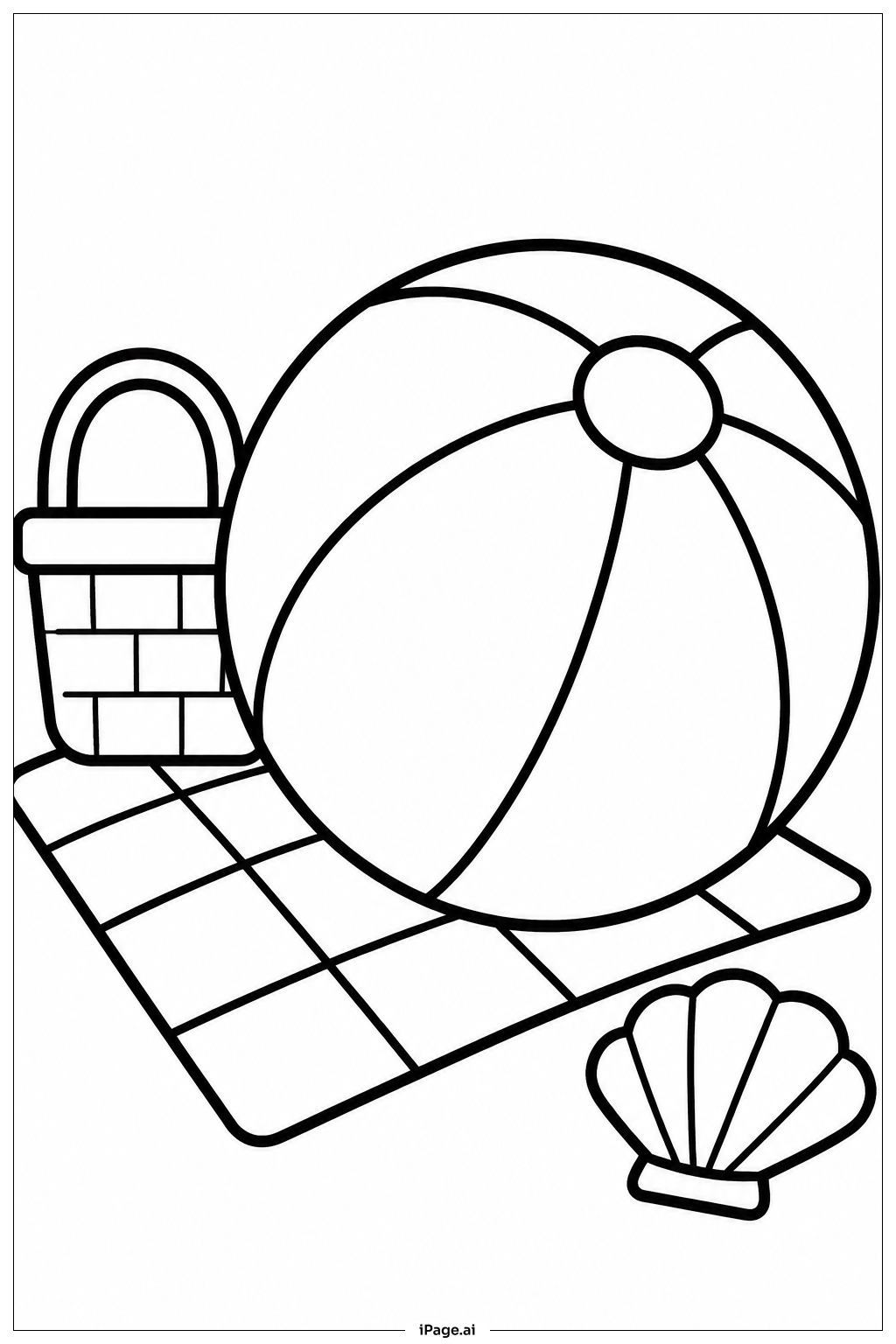 Page de coloriage Beach Ball With Picnic Blanket
