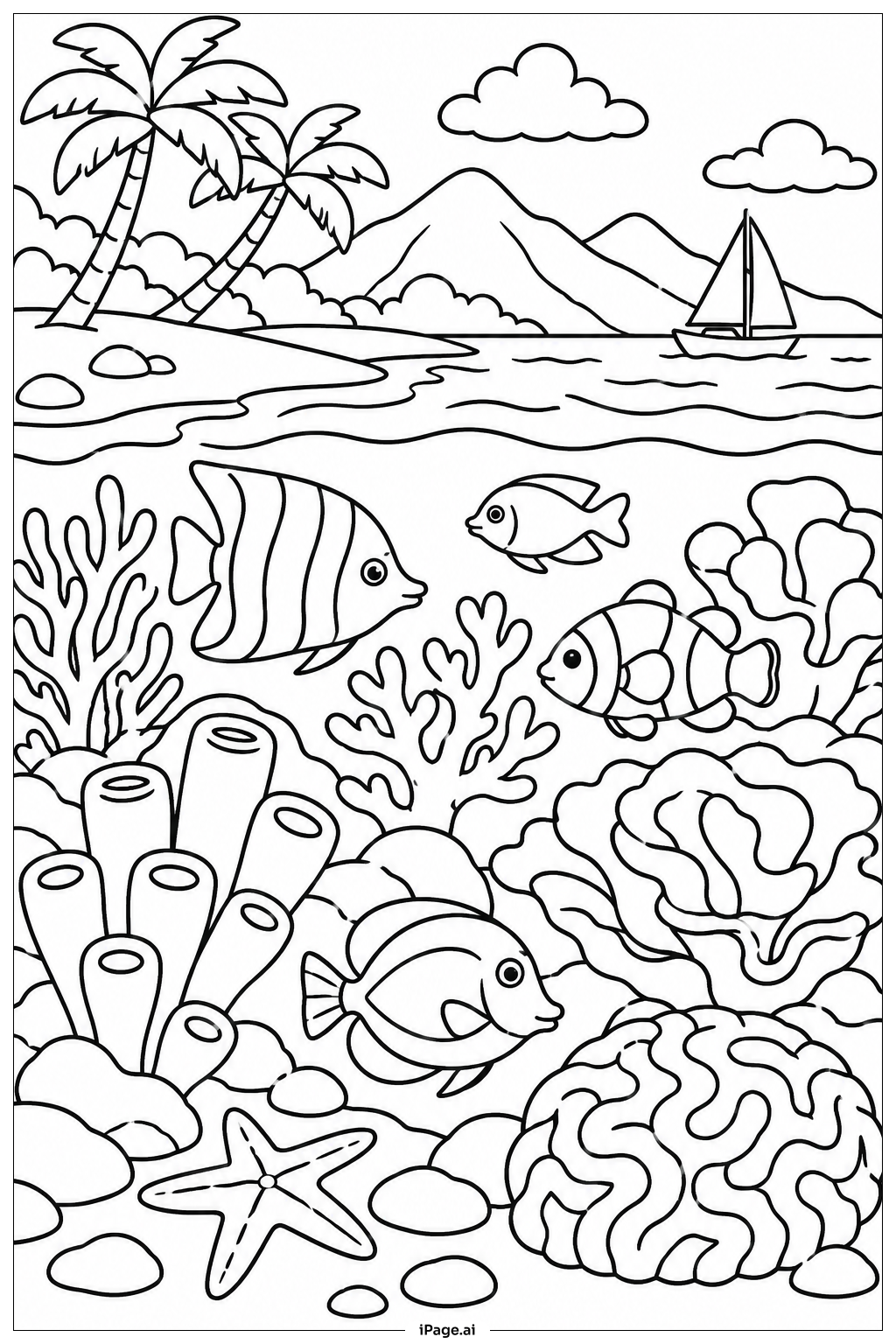 海灘珊瑚礁近景著色頁