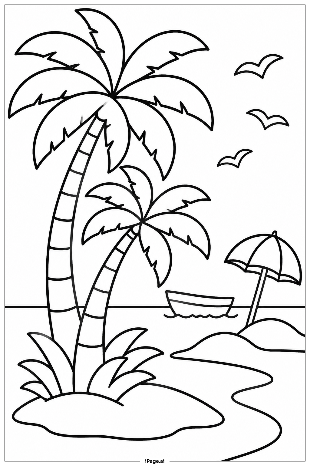 Página para colorear de Arboleda de Palmeras en la Playa