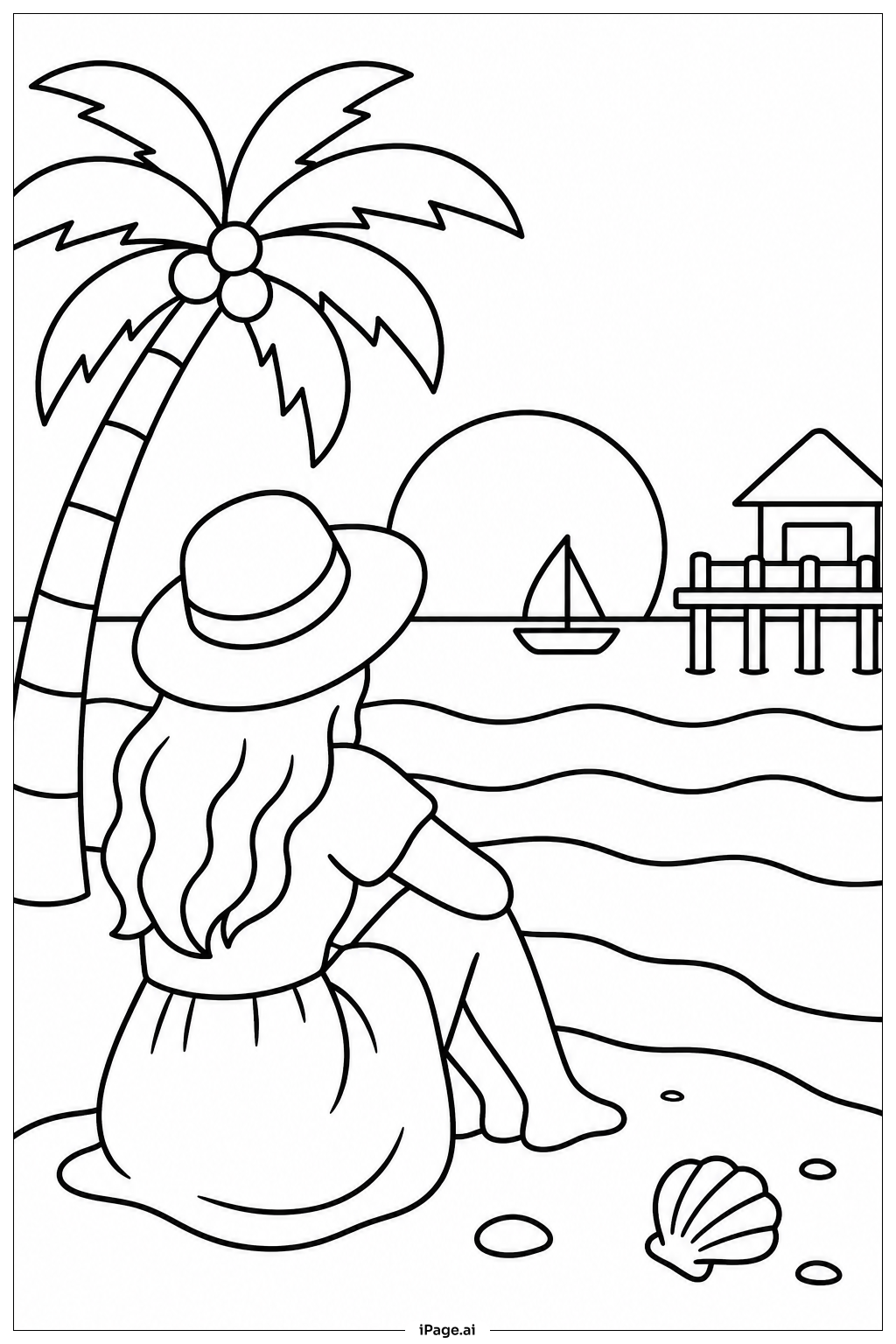 海滩日落景色填色页