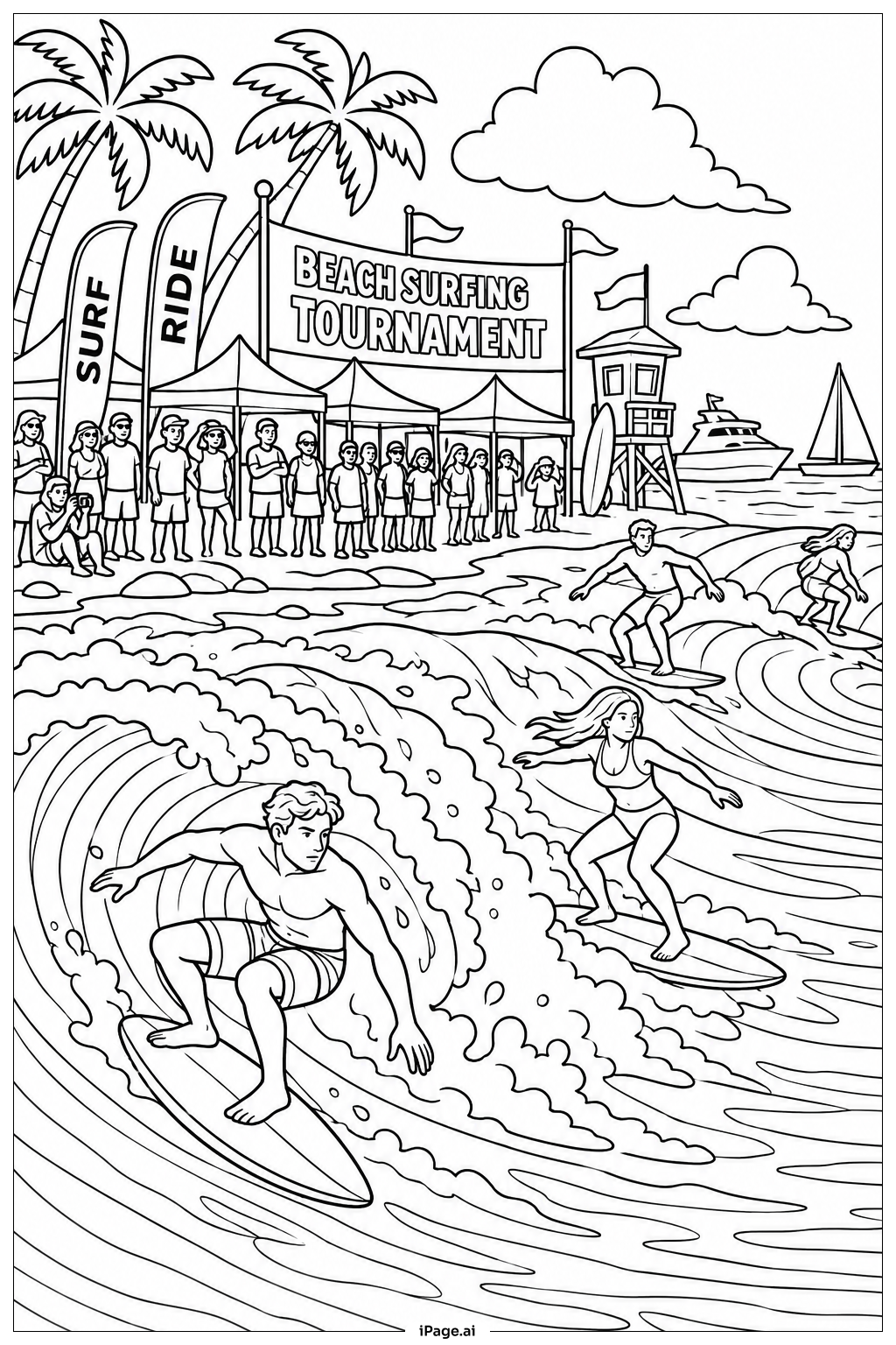 海灘衝浪錦標賽著色頁
