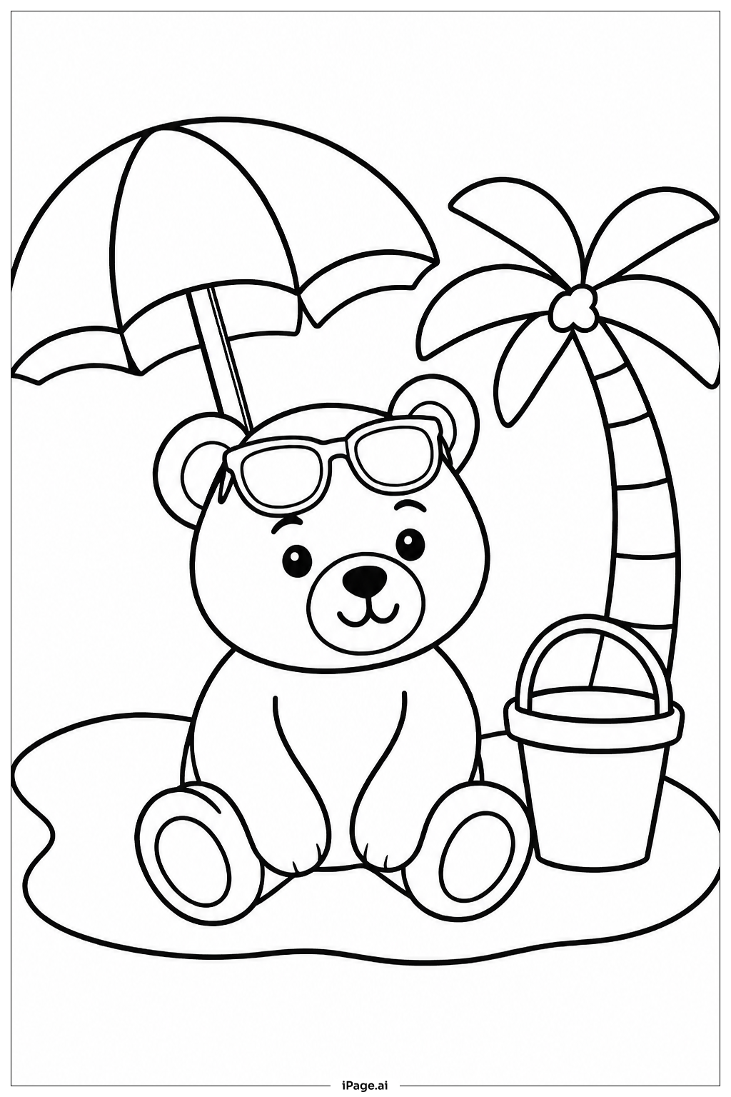  Página para colorear de Oso en la playa 
