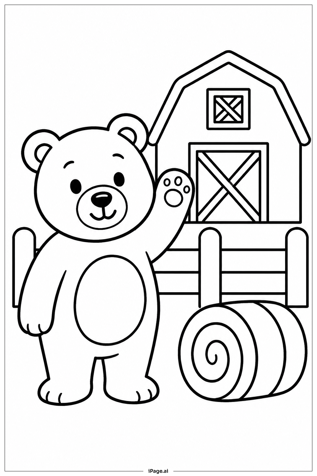 Bear At Farm Coloring Page