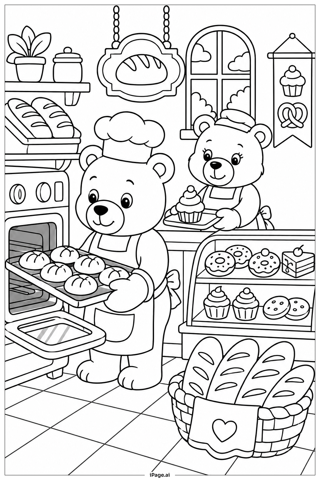 Page de coloriage Bear Bakery Shop