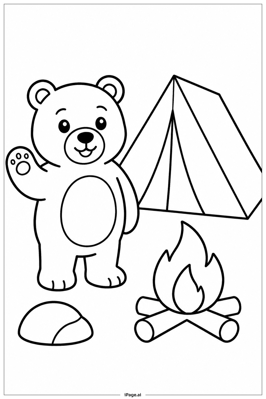 Bear Camping At Tent Coloring Page