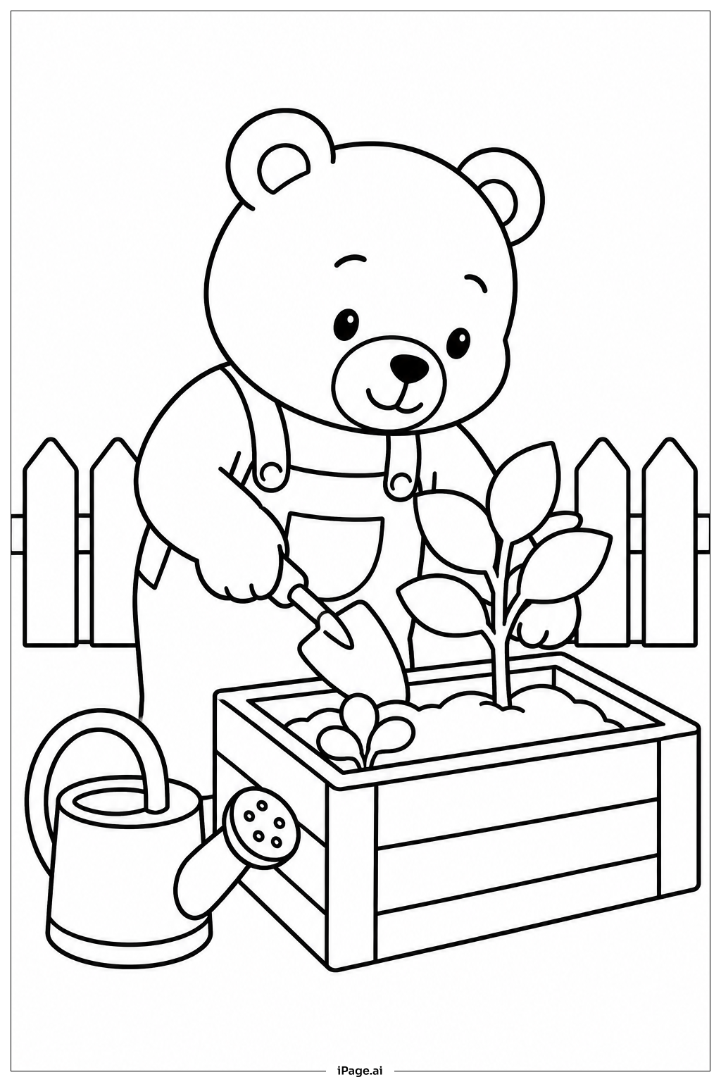  Página para colorear de Oso Jardinería 
