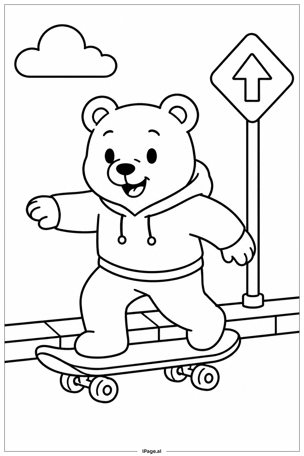  Página para colorear de Oso en patineta 