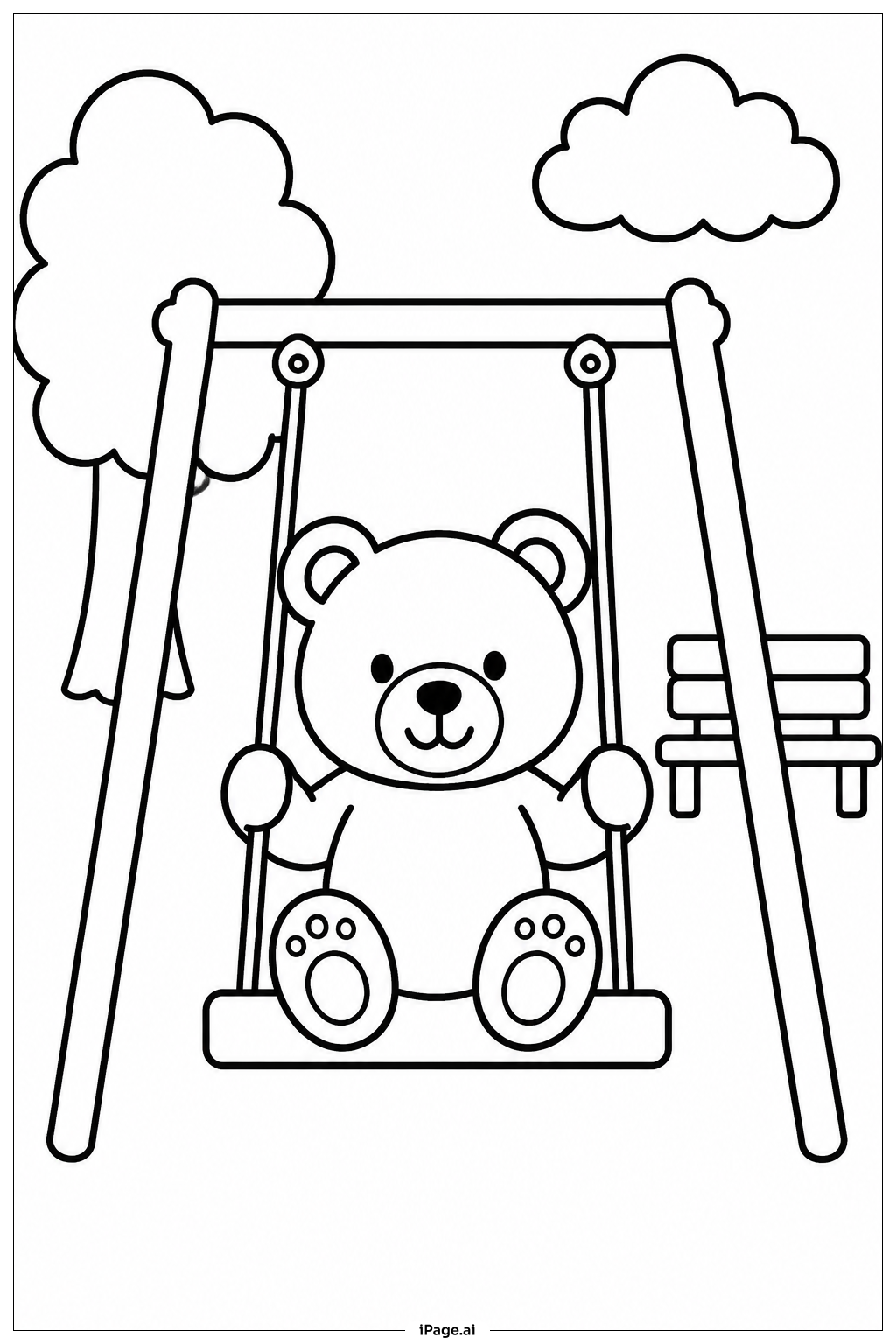 Bear On Swing Coloring Page