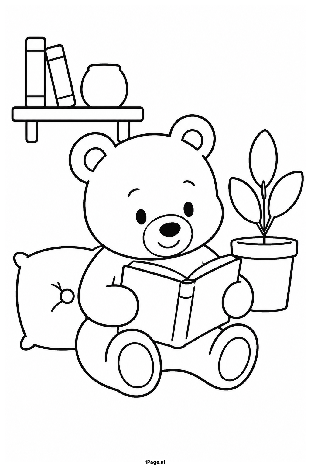 Bear Reading Book Coloring Page