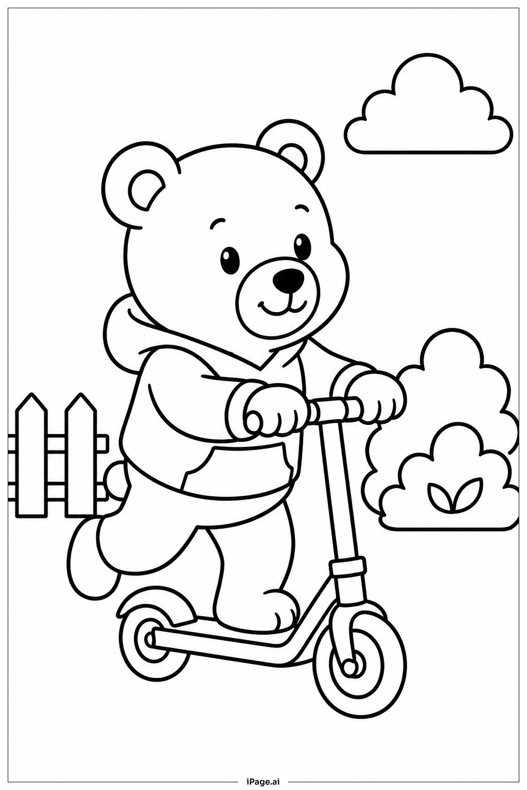 Bear Riding Scooter Coloring Page